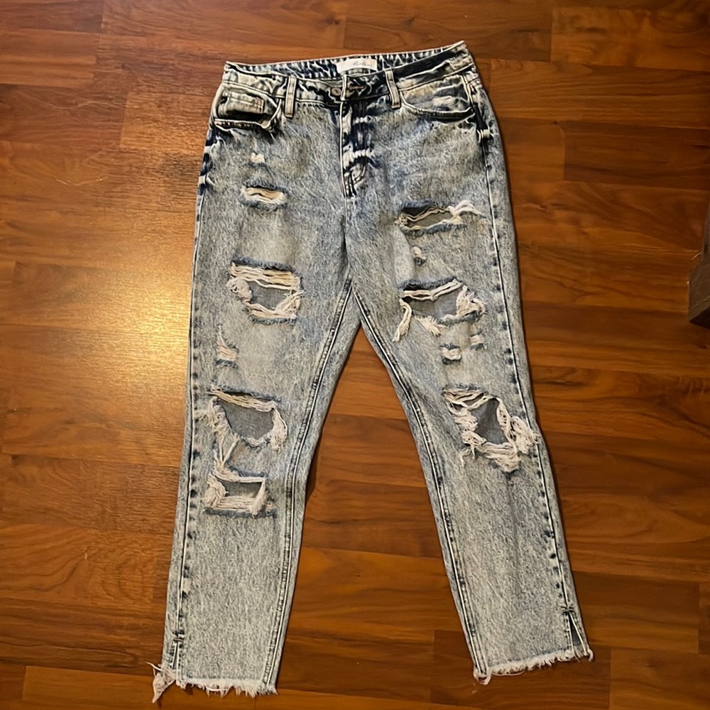 Kancan Womens High Rise Distressed Jeans